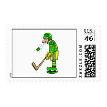 Player spitting out puck postage stamps