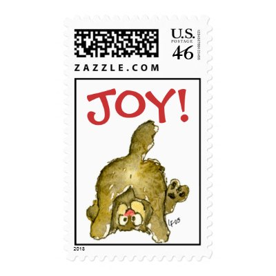 Playful Cartoon Kitten Cat JOY Postage Stamp by zooogle