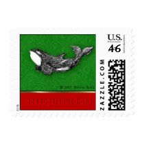 playful killer whale Christmas postage postage