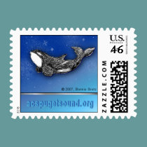 Playful killer whale in snow custom postage stamps
