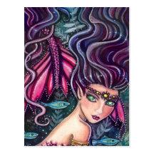 Playful Mermaid and Fish Postcard