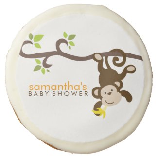 Playful Monkey Baby Shower Sugar Cookie