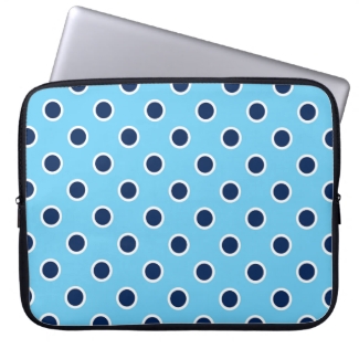 Playful Navy Polka Dots, Light Blue Laptop Sleeve