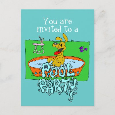 Playful Puppy Pool Party Postcard Invitation by jasminesphotography