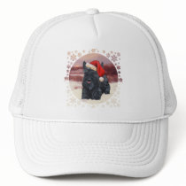 Playful Scottie Santa in Snow Trucker Hats