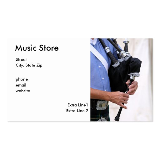 playing bagpipe, Music Store, Street, City, Sta... Business Card