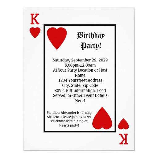 Playing Card King Hearts Birthday Party Invitation
