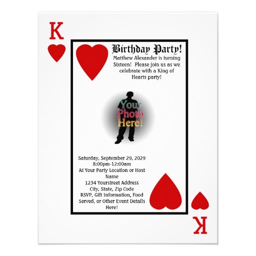 Playing Card King Photo Birthday Party Invitation