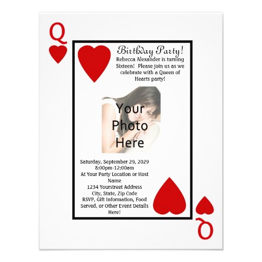 Playing Card Queen Photo Birthday Party Invitation