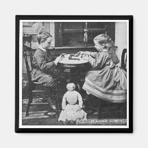 Playing Dominoes Vintage Stereoview (Grayscale) Magnet