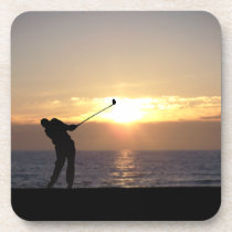 Playing Golf At Sunset cork coasters