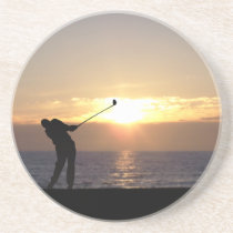 Playing Golf At Sunset coasters