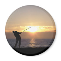 Playing Golf At Sunset magnets