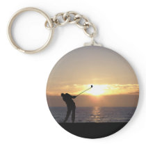 Playing Golf At Sunset keychains