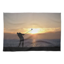 Playing Golf At Sunset kitchen towels
