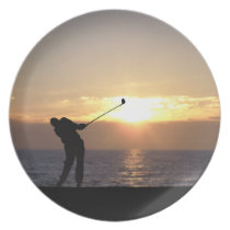 Playing Golf At Sunset plates