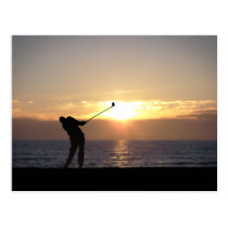 Playing Golf At Sunset postcards