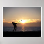 Playing Golf At Sunset Poster