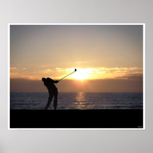 Playing Golf At Sunset Poster
