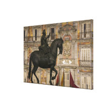 Plaza Mayor with statue of Filipe III, Madrid, Gallery Wrapped Canvas