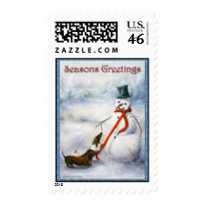 Please Play Mister- Dachshund Snowman Dogs Violano stamp