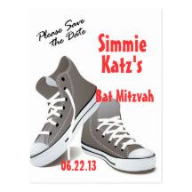 Please Save the Date Sneakers Bat Mitzvah Postcard