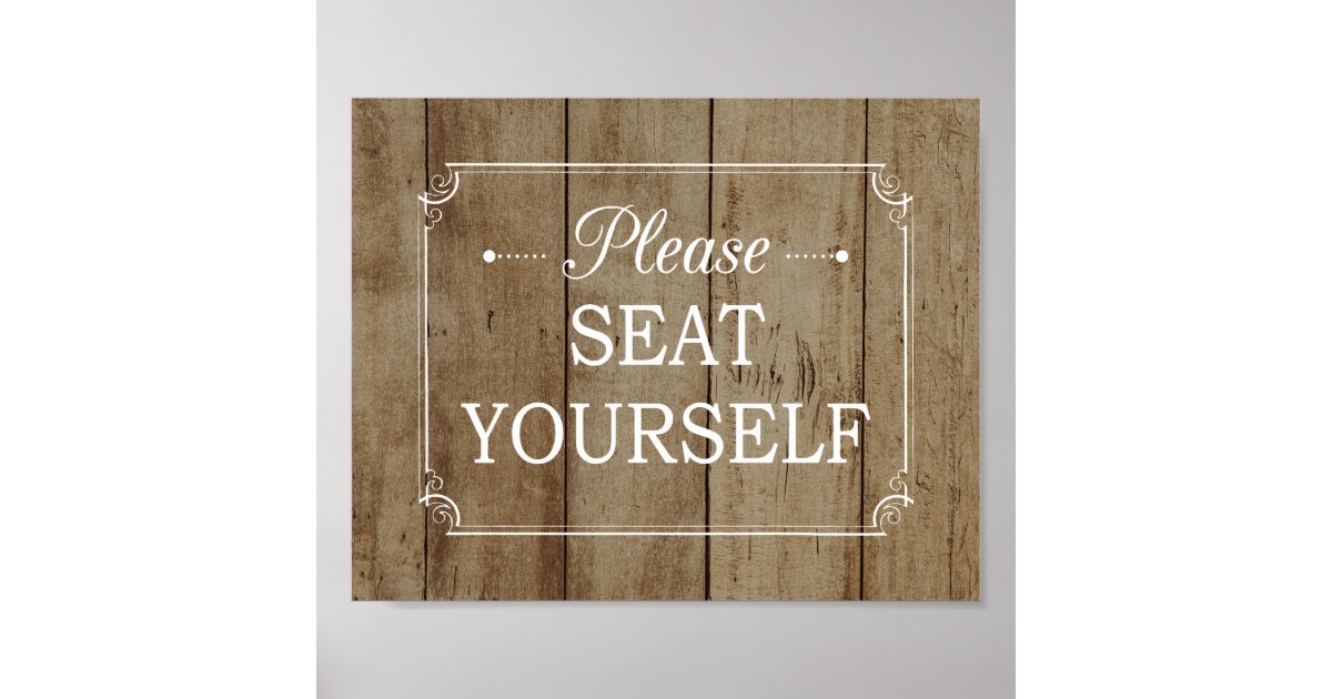 Please Seat Yourself Faux Wood Bathroom Poster Zazzle