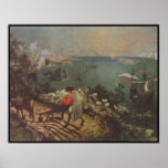 Plowman in field overlooking the bay poster