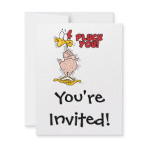 pluck you funny plucked chicken cartoon personalized invitations