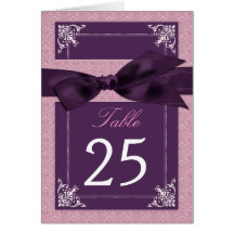 Plum, Amethyst Damask Table Number Card