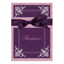Plum and Amethyst Damask Wedding Reception Card Business Cards