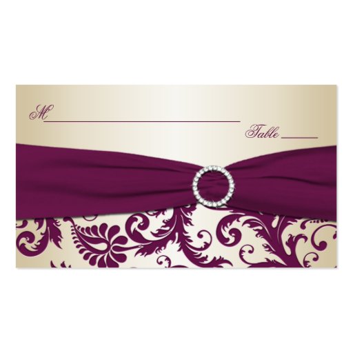 Plum and Champagne Damask Placecards Business Card Templates (front side)