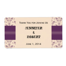 Plum and Champagne Damask Water Bottle Label