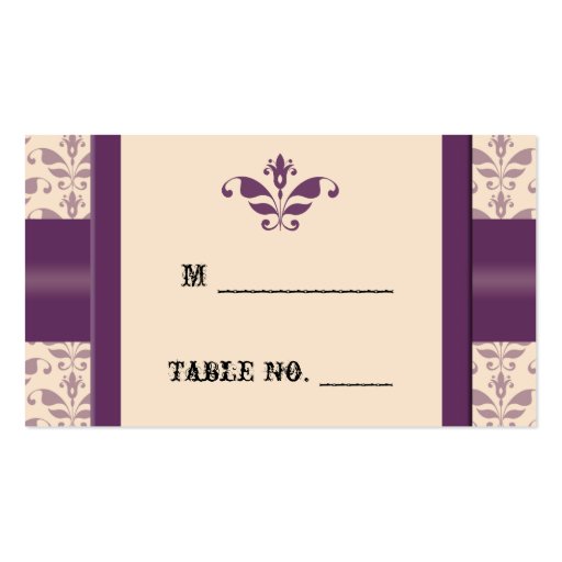 Plum and Champagne Damask Wedding Place Cards Business Cards (front side)