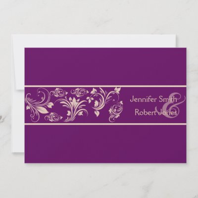 Plum and Champagne Floral Scroll Wedding Personalized Invitations by 