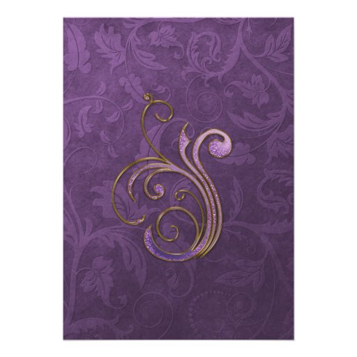 Plum and Gold Damask Rehearsal Dinner Invitation