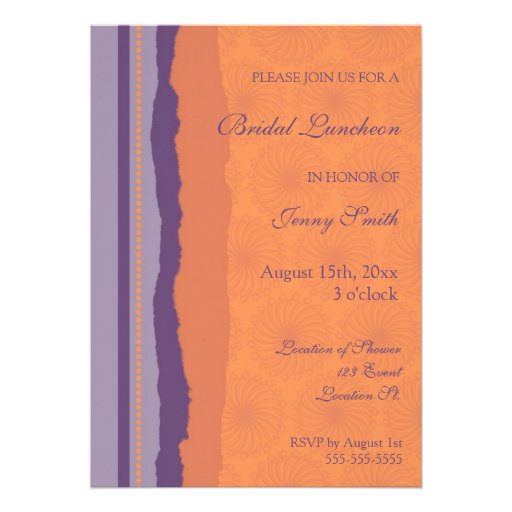 Plum and Orange Bridal Luncheon Invitation Cards