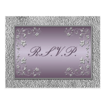 Plum and Pewter Floral RSVP Postcard