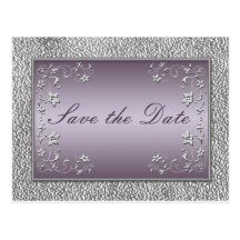 Plum and Pewter Floral Save the Date Postcard