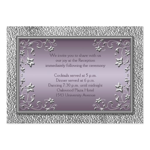 Plum and Pewter Reception Card Business Card Templates (front side)