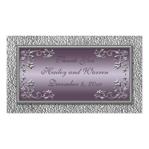 Plum and Pewter Wedding Favor Tags Business Card (front side)