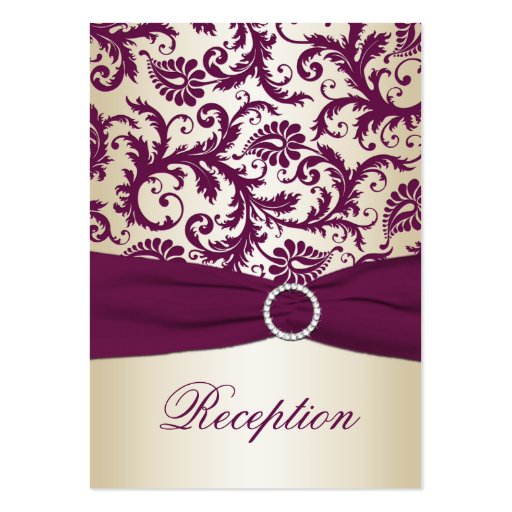 Plum and Taupe Damask Reception Card Business Card Template (front side)