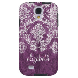 Plum and White Grunge Damask Pattern with Name Samsung Galaxys4 Case