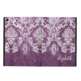Plum and White Grunge Damask Pattern with Name iPad Air Cover