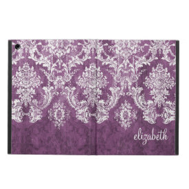 Plum and White Grunge Damask Pattern with Name iPad Air Cover