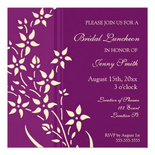 Plum and Yellow Bridal Luncheon Invitation Cards