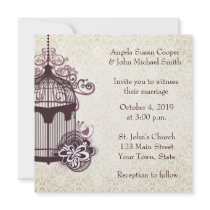 Plum Birdcage, Damask Personalized Invites