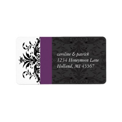 Plum Black Damask  Address Labels -