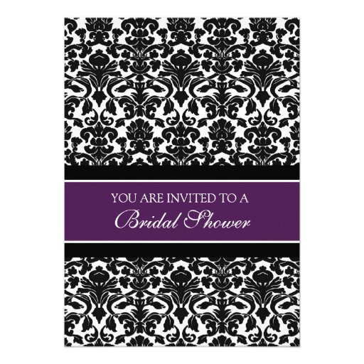 Plum Black Damask Bridal Shower Invitation Cards