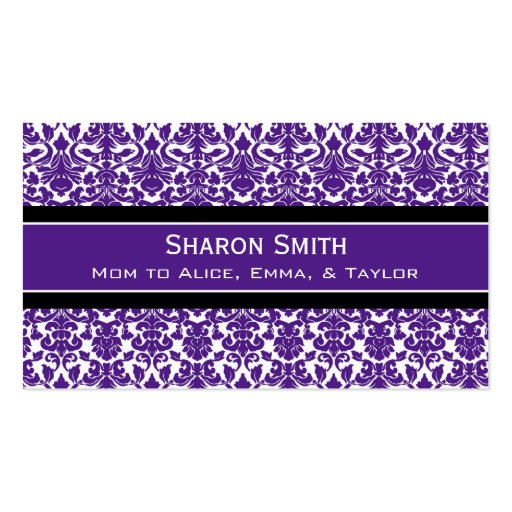 Plum Black Damask Retro Mom Calling Cards Business Card Templates (front side)